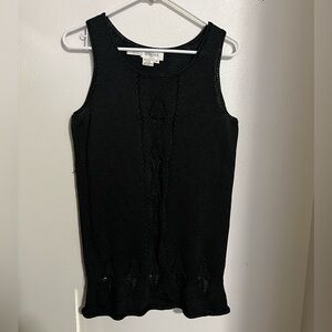 JESELLE Classic Knit Woven Crochet Peplum Boho Tank Top Black Women's Size M EUC